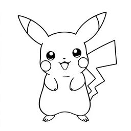 Cute and simple Pikachu, outlined in bold black lines to create a coloring page