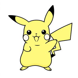 Cute and simple Pikachu, outlined in bold black lines to create a coloring page