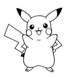 Cute and simple Pikachu, outlined in bold black lines to create a coloring page