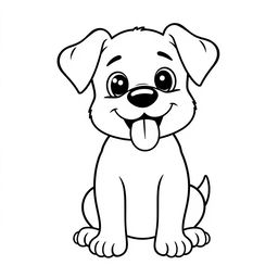 Cute and simple puppy, panting happily with its tongue out, outlined in bold black lines for a user-friendly coloring page