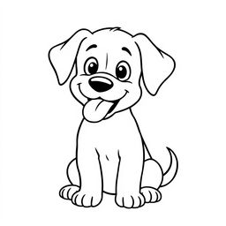 Cute and simple puppy, panting happily with its tongue out, outlined in bold black lines for a user-friendly coloring page