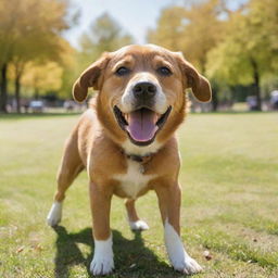 A vibrant and lively image of a playful perro(dog) in a sunny park.