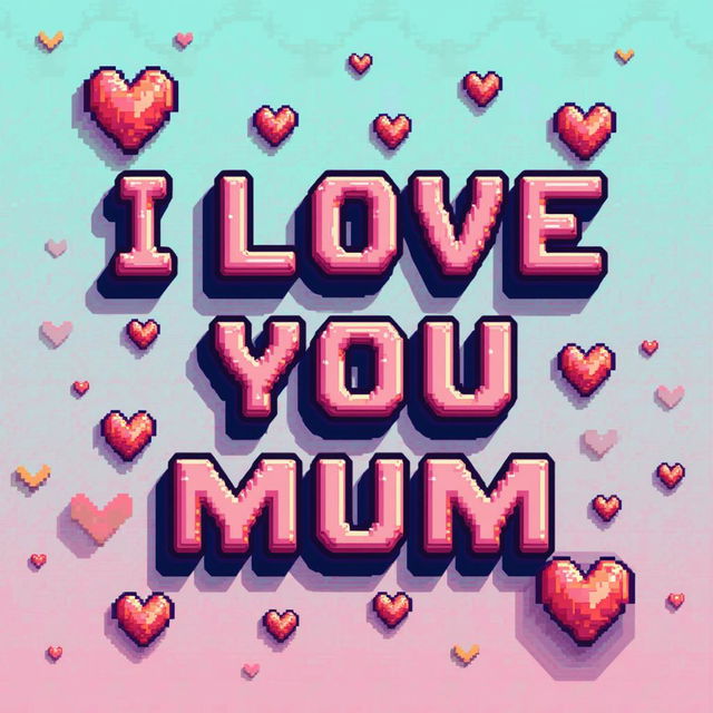 A retro gaming pixel art style sign reading "I Love You Mum"