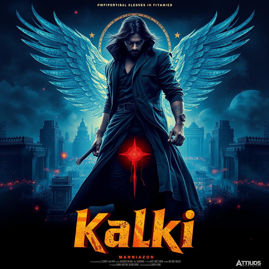 A unique and visually striking poster for a movie titled 'Kalki'