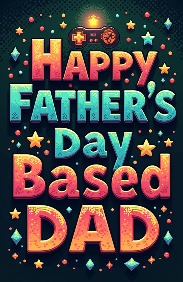 A retro gaming pixel art style sign reading "Happy Father's Day, Based Dad"