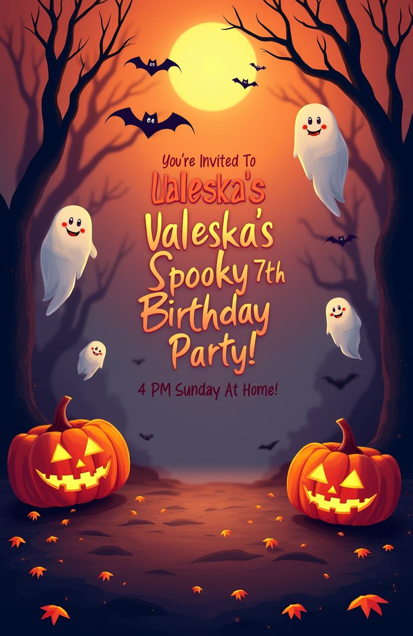 A simple, stylized Halloween-themed kids' birthday party invitation poster with a cinematic feel