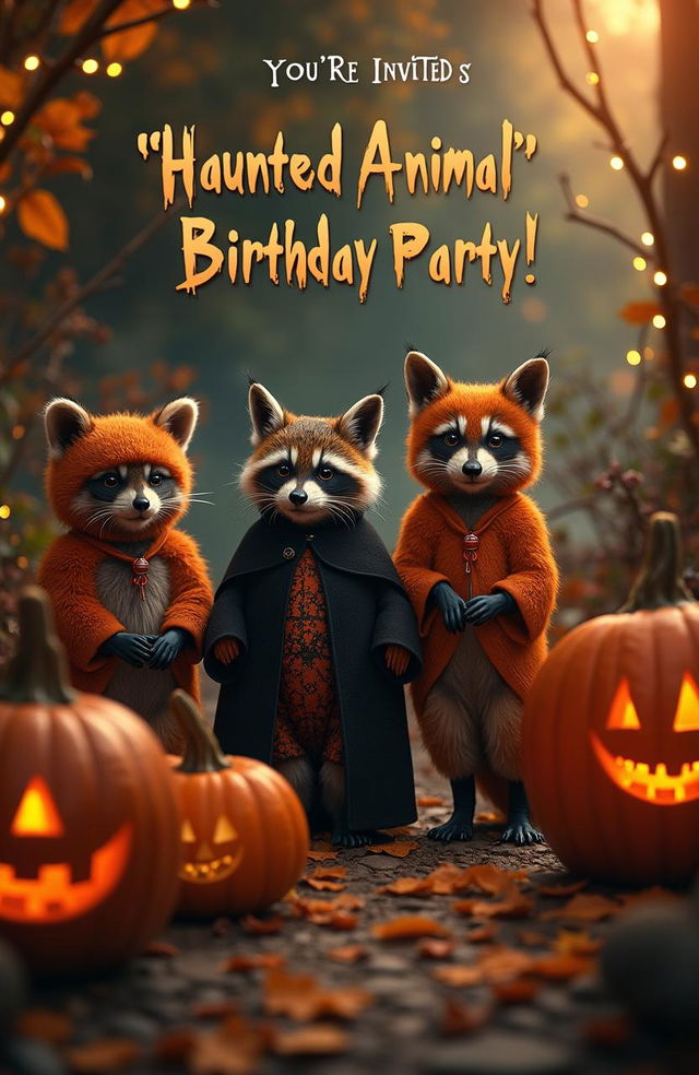 A realistic, cinematic-style invitation poster for a Halloween-themed birthday party