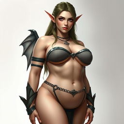 A female elf with an extremely hourglass figure, possessing a massively voluptuous and curvaceous body