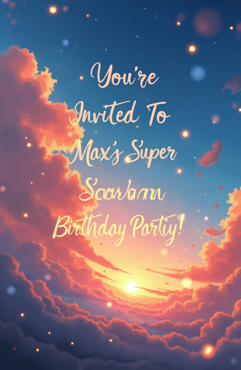 An enchanting anime style birthday invitation inspired by Makoto Shinkai