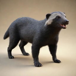 A 3D model of a Honey Badger hound, its fur appearing realistic and full of life, eyes gleaming with intelligence.