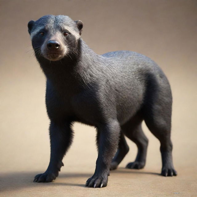 A 3D model of a Honey Badger hound, its fur appearing realistic and full of life, eyes gleaming with intelligence.