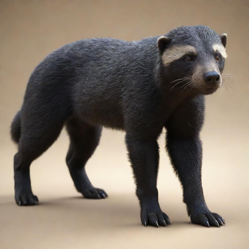 A 3D model of a Honey Badger hound, its fur appearing realistic and full of life, eyes gleaming with intelligence.