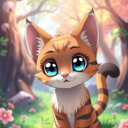 an anime-inspired image of a feline with vibrant and vivid colors, large expressive eyes, and a cute playful demeanor