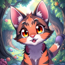 an anime-inspired image of a feline with vibrant and vivid colors, large expressive eyes, and a cute playful demeanor