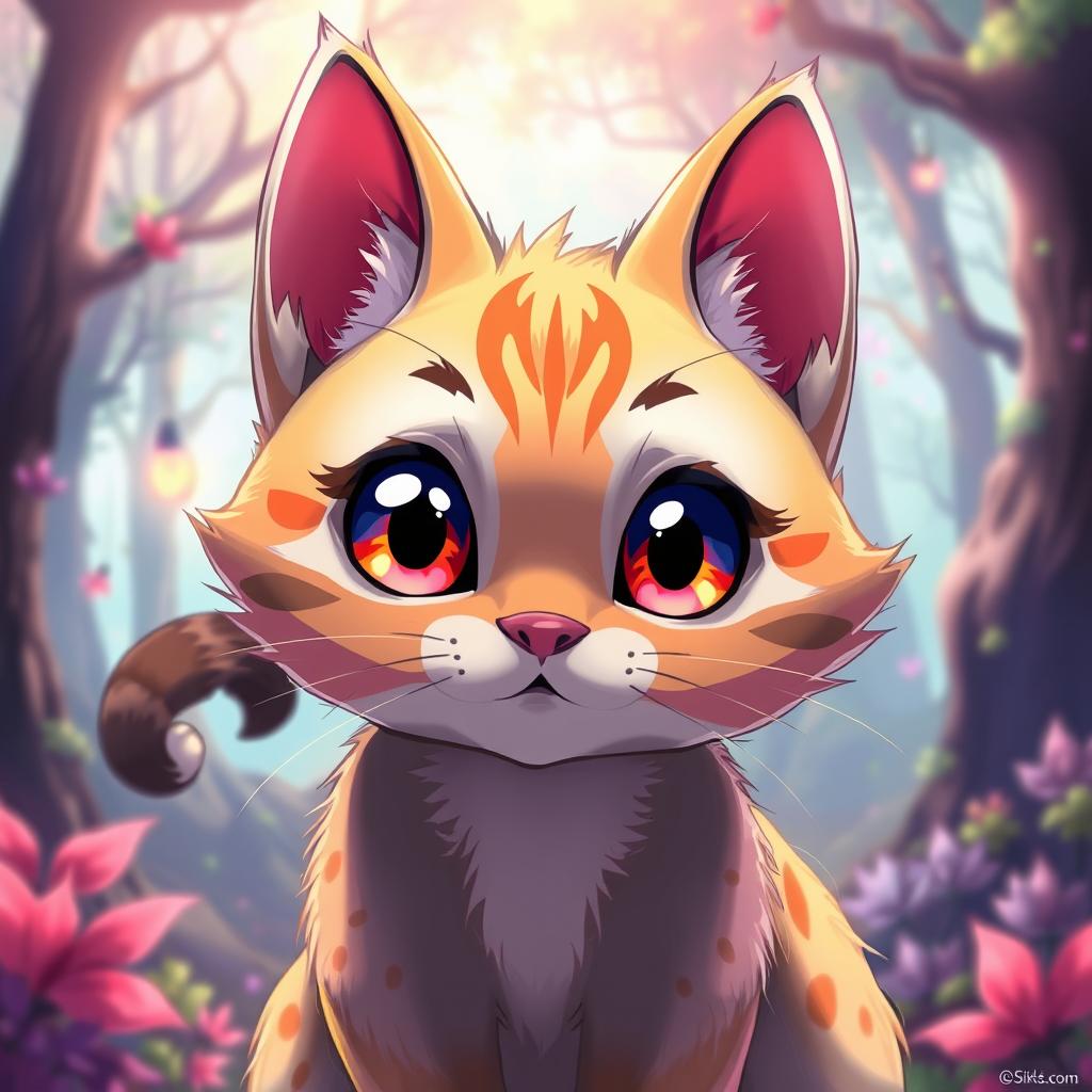 an anime-inspired image of a feline with vibrant and vivid colors, large expressive eyes, and a cute playful demeanor