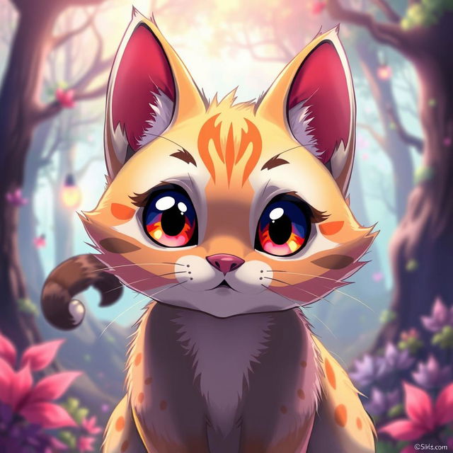 an anime-inspired image of a feline with vibrant and vivid colors, large expressive eyes, and a cute playful demeanor