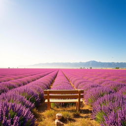 A mesmerizing landscape featuring a vast field of vibrant lavender under a clear blue sky