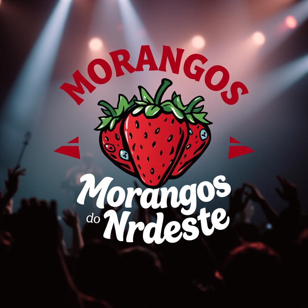 A vibrant and dynamic logo for a rock band named "Morangos do Nordeste"