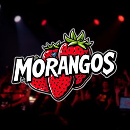 A vibrant and dynamic logo for a rock band named "Morangos do Nordeste"