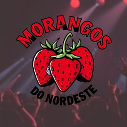 A vibrant and dynamic logo for a rock band named "Morangos do Nordeste"