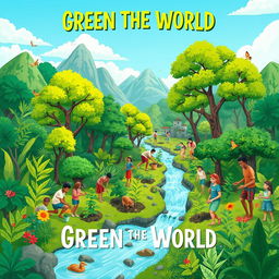 Illustrate a vibrant and lively scene of the Green the World Campaign