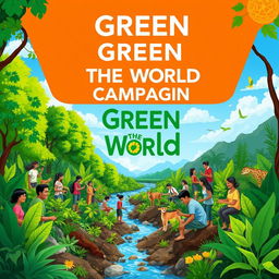 Illustrate a vibrant and lively scene of the Green the World Campaign