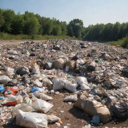 A pile of glistening trash under the scorching summer sun, imparting a realistic, yet unpleasant scenery