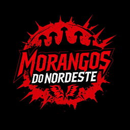 A rock band logo design for "Morangos do Nordeste" with a metal twist