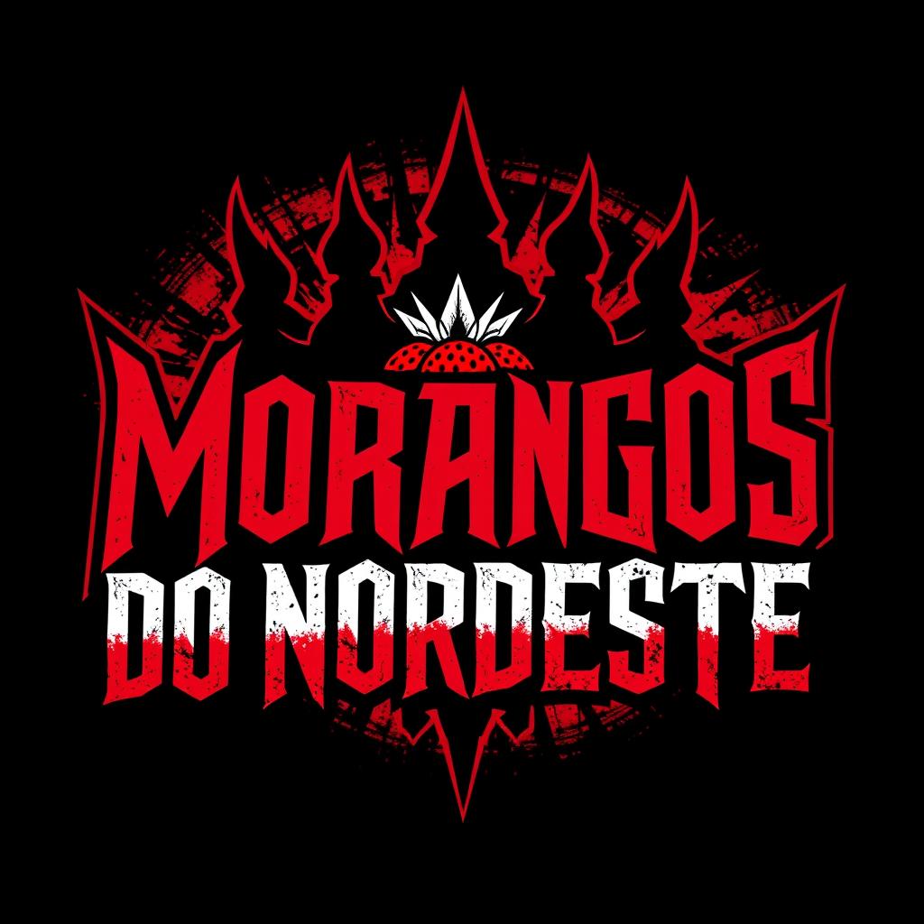 A rock band logo design for "Morangos do Nordeste" with a metal twist