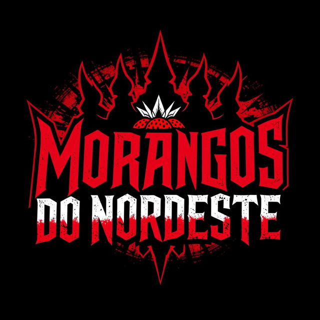 A rock band logo design for "Morangos do Nordeste" with a metal twist