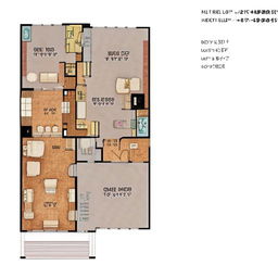 An open floor plan featuring two master bedrooms, a small storage room, a shared bathroom, and an open kitchen. A spacious living room opens to a balcony, as does one of the master bedrooms.