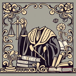 Create a vector style illustration of a law-themed frieze