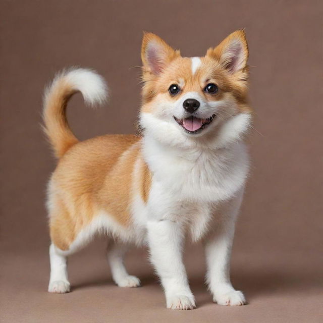 A unique and whimsical creature that is half cat, half dog. One side boasts the graceful agility of a cat, covered in soft, short fur. The other side displays the playful mirth of a dog, complete with floppy ears and wagging tail.