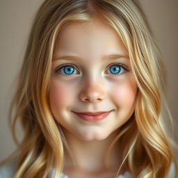 A captivating portrait of a blonde-haired girl with sky blue eyes