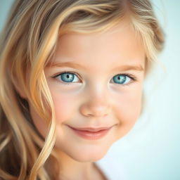 A captivating portrait of a blonde-haired girl with sky blue eyes