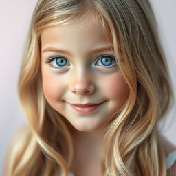 A captivating portrait of a blonde-haired girl with sky blue eyes