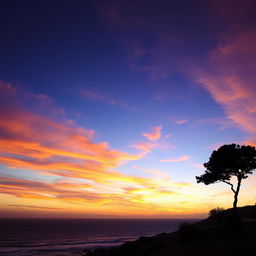 A picturesque sunset view over the ocean from a hilltop