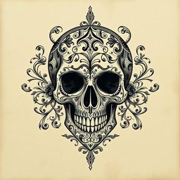 An intricate skull design, featuring ornate patterns and details that create a mesmerizing and artistic visual