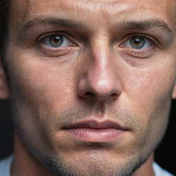 A highly detailed, intensely close-up portrait of a different man. His features are beautifully nuanced, and the composition and lighting highlight his attractiveness.