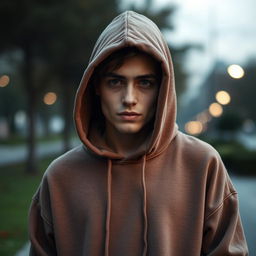 A person wearing an oversized hoodie, the fabric clearly looks a size too large, creating a cozy and relaxed appearance