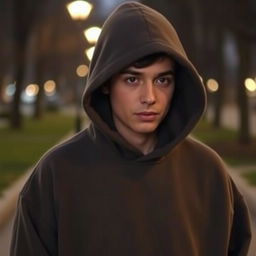 A person wearing an oversized hoodie, the fabric clearly looks a size too large, creating a cozy and relaxed appearance