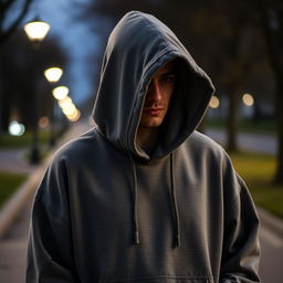 A person wearing an oversized hoodie, the fabric clearly looks a size too large, creating a cozy and relaxed appearance