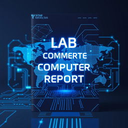 A futuristic lab computer report book cover with digital elements