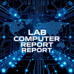 A futuristic lab computer report book cover with digital elements