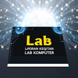 Desain sampul buku laporan kegiatan lab komputer yang futuristik dengan elemen digital