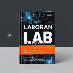 Desain sampul buku laporan kegiatan lab komputer yang futuristik dengan elemen digital