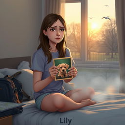 A young woman named Lily wakes up early in the morning, her face showing a mix of anxiety and hope