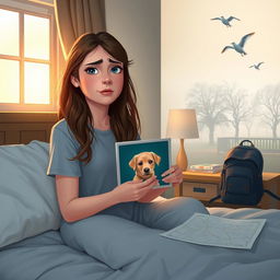 A young woman named Lily wakes up early in the morning, her face showing a mix of anxiety and hope