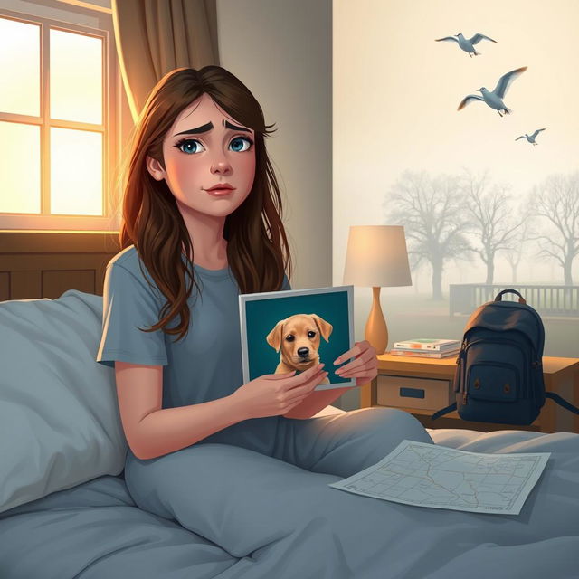 A young woman named Lily wakes up early in the morning, her face showing a mix of anxiety and hope