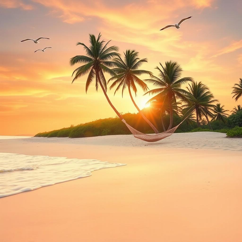 A serene landscape of a secluded beach at sunset